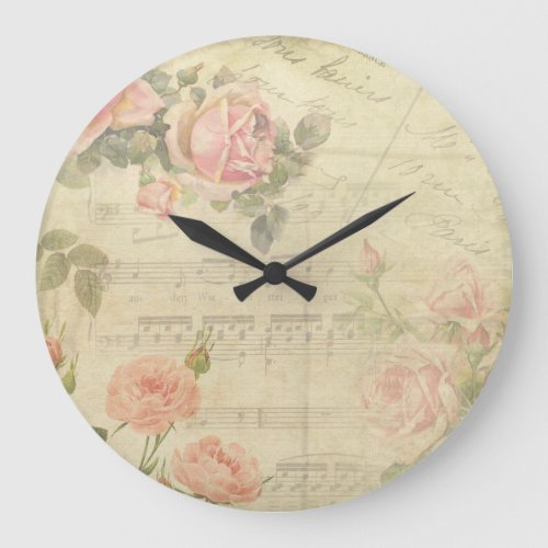 Vintage Roses and Music Wall Clock