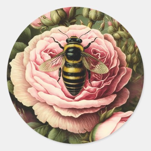 Vintage Roses and Queen Bee Classic Round Sticker