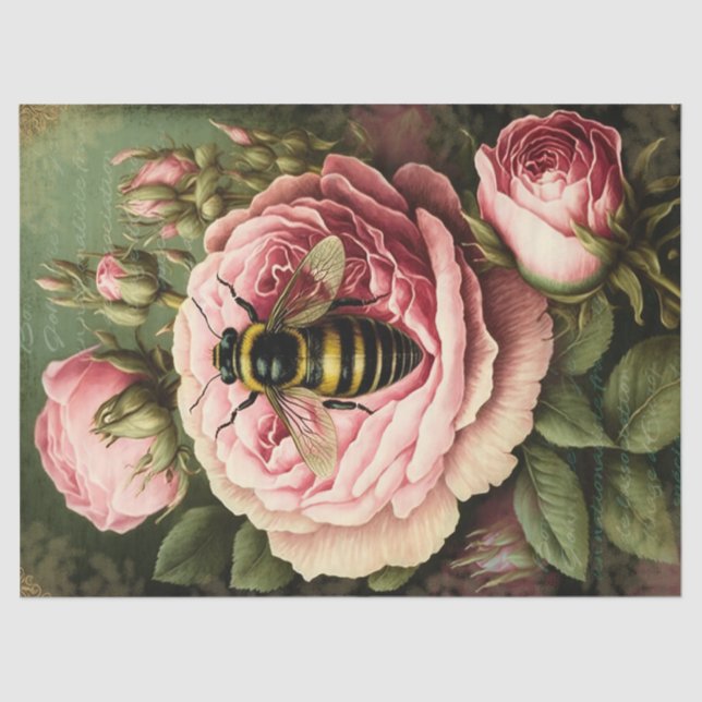 Vintage Roses and Queen Bee Decoupage Tissue Paper (Front)