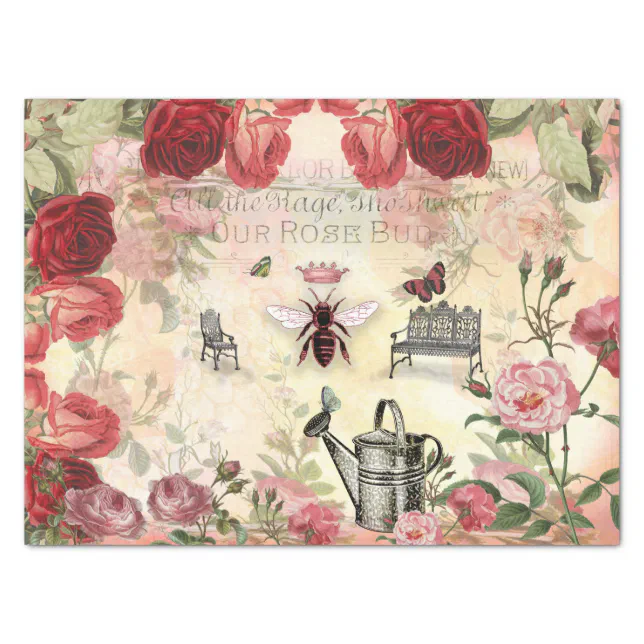 Vintage Roses and Queen Bee Decoupage Tissue Paper Zazzle