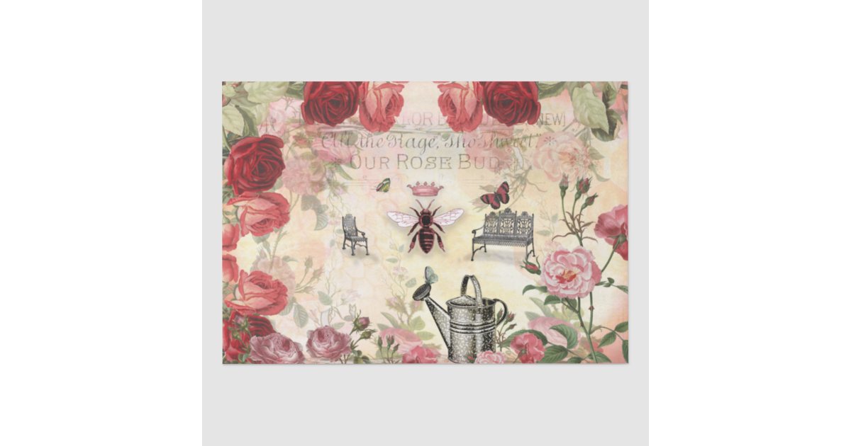 Vintage Roses and Queen Bee Decoupage Tissue Paper | Zazzle