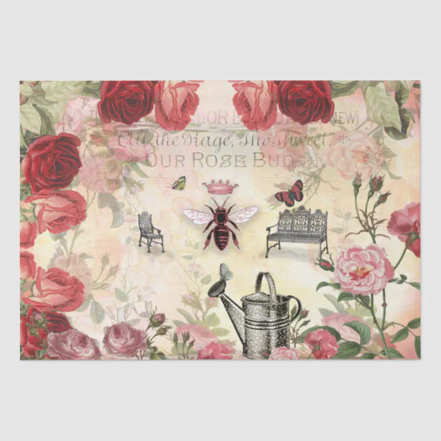 Vintage Roses and Queen Bee Decoupage Tissue Paper | Zazzle