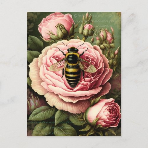 Vintage Roses and Queen Bee Postcard
