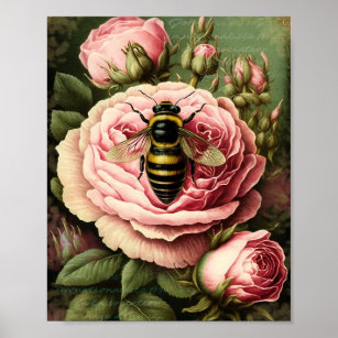 Vintage Roses and Queen Bee Poster