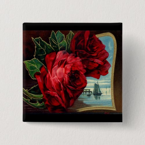 Vintage Roses and Sail Boat Button