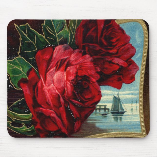 Vintage Roses and Sail Boat Mouse Pad (Front)