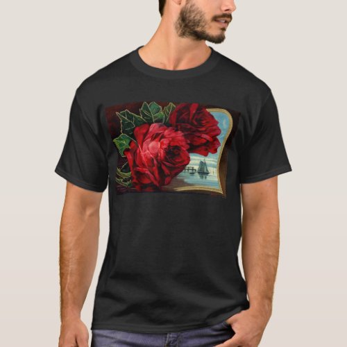 Vintage Roses and Sail Boat T_Shirt