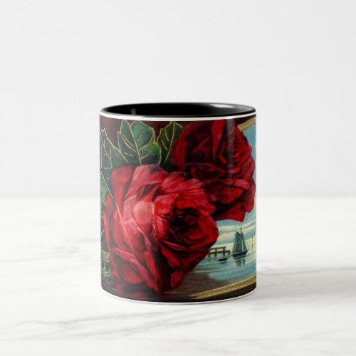 Vintage Roses and Sail Boat Two_Tone Coffee Mug