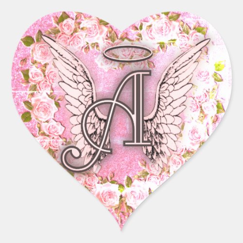 Vintage Roses Angel Wings Heart Heart Sticker