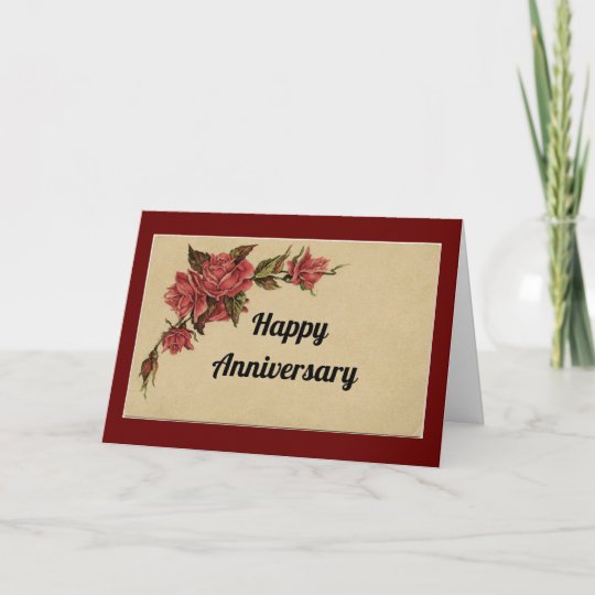 Vintage Roses Anniversary Card 