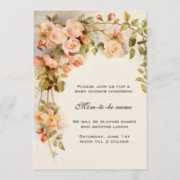 Vintage Roses  Antique Flowers  Floral Baby Shower Invitation by InvitationCafe at Zazzle