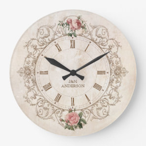 Vintage Roses Antique French Wall Clock