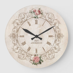 Vintage Roses Antique French Wall Clock