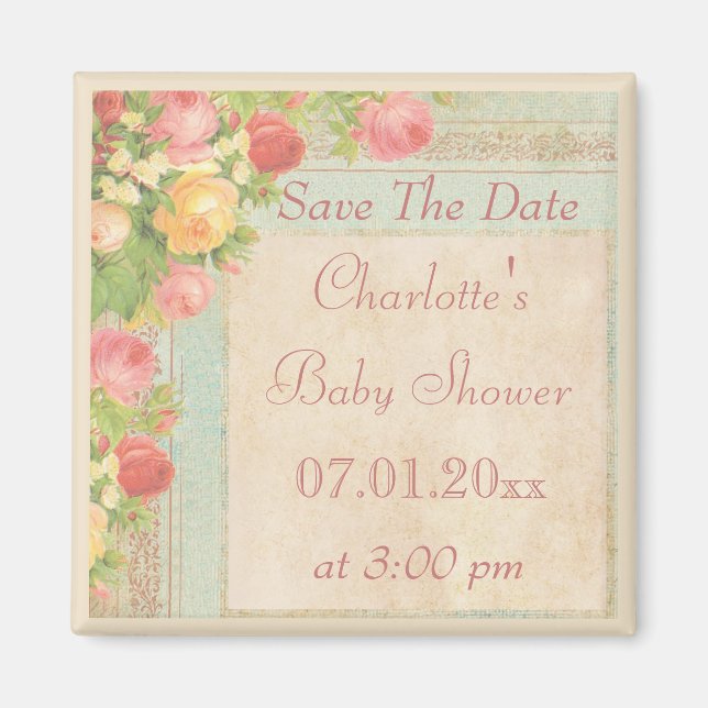 Vintage Roses Baby Shower Save The Date Magnet (Front)