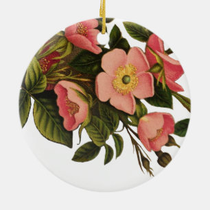 Vintage Roses Beautiful Pink Botanical Ceramic Ornament