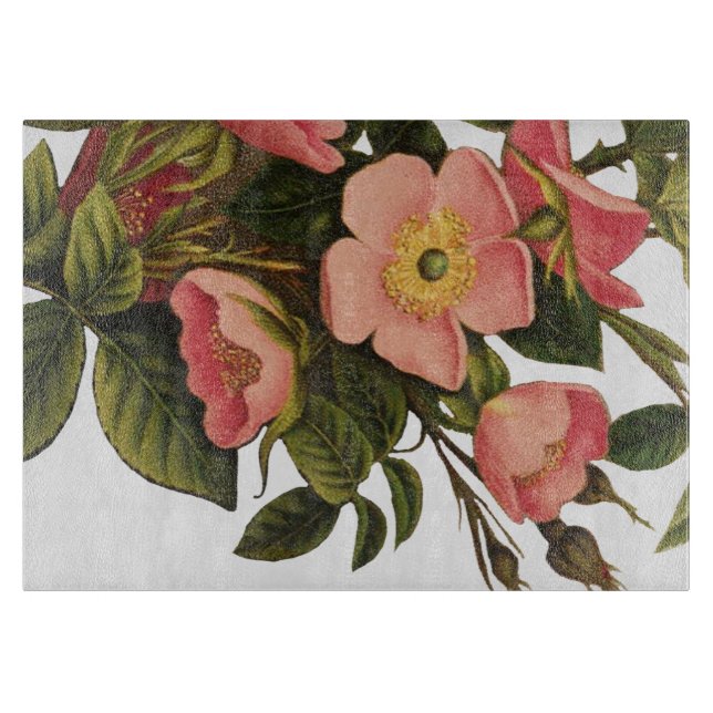 Vintage Roses Beautiful Pink Botanical Cutting Board (Front)