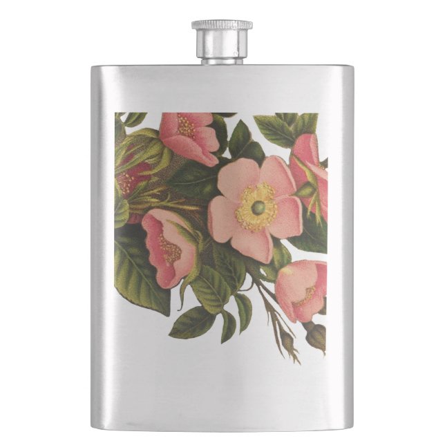 Vintage Roses Beautiful Pink Botanical Flask (Front)