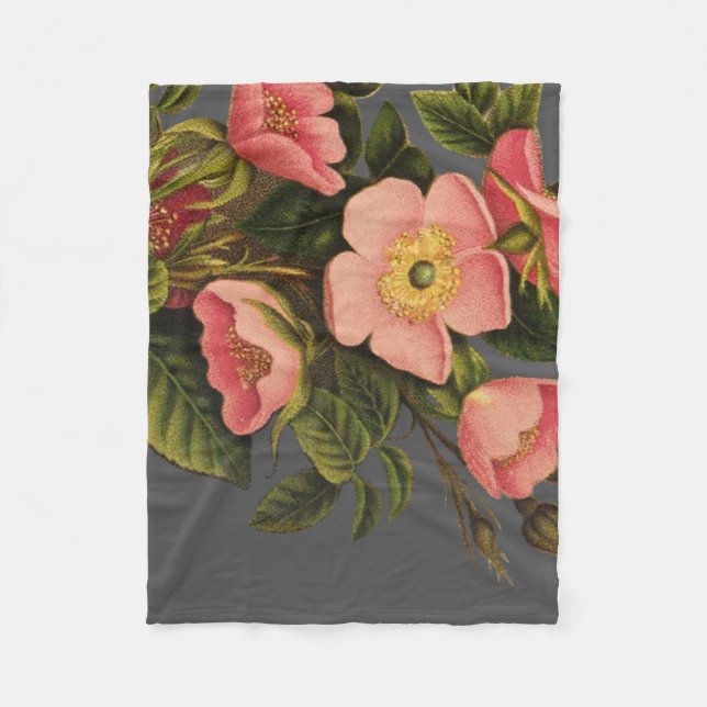 Vintage Roses Beautiful Pink Botanical Fleece Blanket (Front)