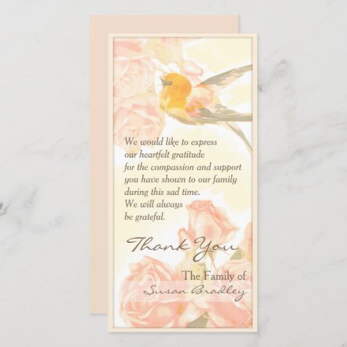 Vintage Roses Bird Sympathy Thank You P Card