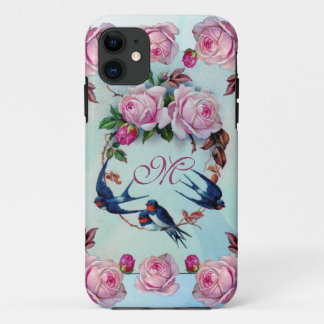 Vintage Roses, birds and Monogram iPhone 11 Case