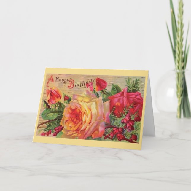Vintage Roses Birthday Card (Front)