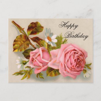 Vintage Roses Birthday Postcard by golden_oldies at Zazzle