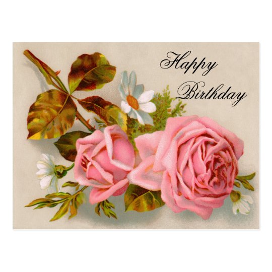 Vintage Roses Birthday Postcard