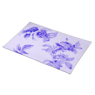 Vintage Roses Botanical Flowers Lavender Blue Cloth Placemat