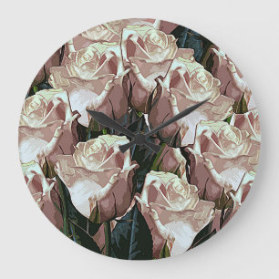 Vintage roses bunch: colorful floral. large clock