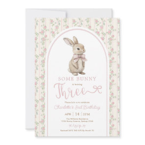 Vintage Roses Bunny Rabbit 3rd Birthday Girl Invitation