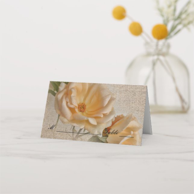 Vintage Roses & Burlap - Wedding Place Cards (Front)