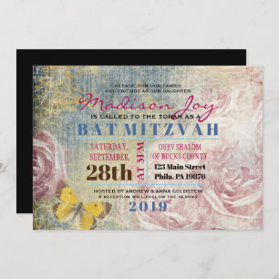 VINTAGE ROSES & BUTTERFLIES Bat Mitzvah Invitation