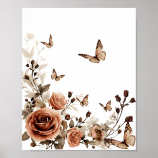 Vintage Roses & Butterflies Poster
