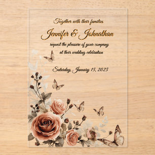 Vintage Roses & Butterflies Wedding  Acrylic Invitations