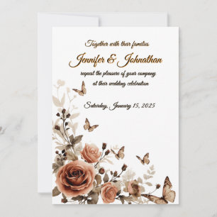 Vintage Roses & Butterflies Wedding Invitation