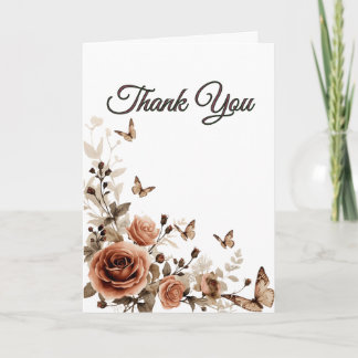 Vintage Roses & Butterflies Wedding Thank You Card
