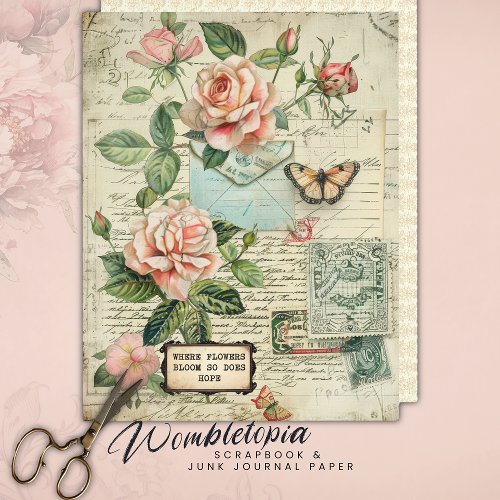 Vintage Roses  Butterfly Botanical Ephemera Paper