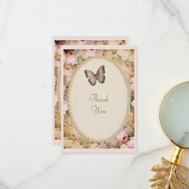 Vintage Roses Butterfly, Music Notes Thank You (Front/Back In Situ)