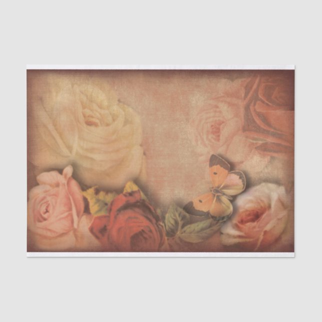 Vintage Roses & Butterfly Shabby Chic Tissue Paper (Front)