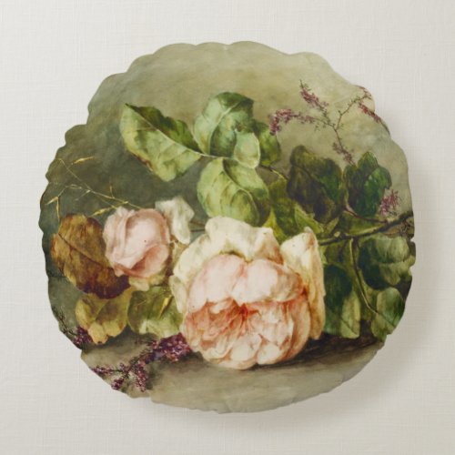 Vintage Roses by Margaretha Roosenboom Round Pillow