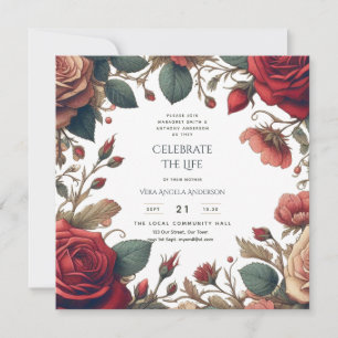 Vintage Roses Celebration of Life Memorial PHOTO Invitation