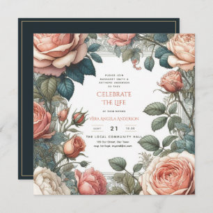 Vintage Roses Celebration of Life Memorial Poem Invitation