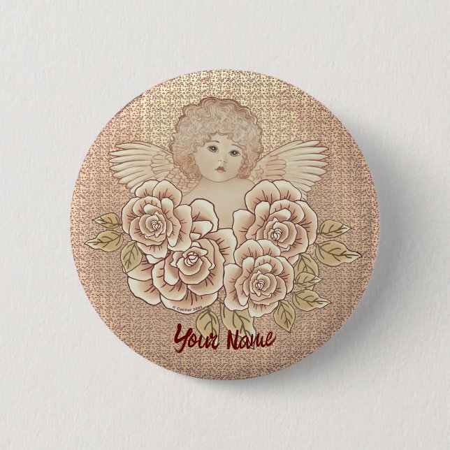 Vintage Roses Cherub Angel  Button (Front)