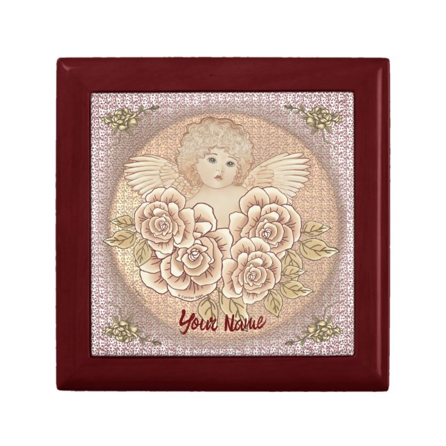 Vintage Roses Cherub Angel Jewelry Box (Front)
