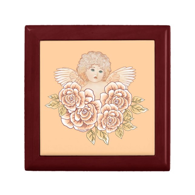 Vintage Roses Cherub Angel Jewelry Box (Front)