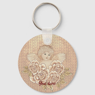 Vintage Roses Cherub Angel Keychain