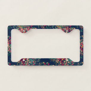 Vintage Roses Classic Blue Color Damask Floral License Plate Frame