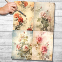 Vintage Roses Collage 1 Decoupage Paper