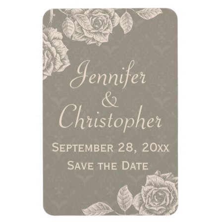 Vintage Roses Cream On Dusty Gray Save The Date Magnet