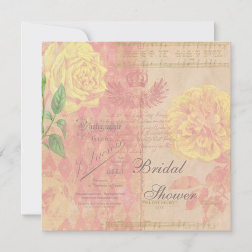 Vintage Roses Crown  Music Bridal Shower Collage Invitation